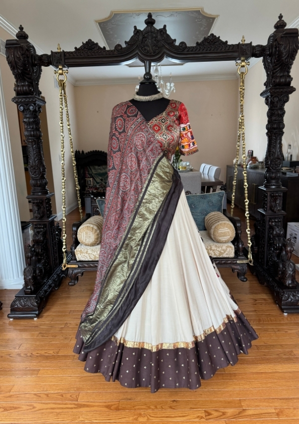 Ivory Rust Ikat Chaniya Choli